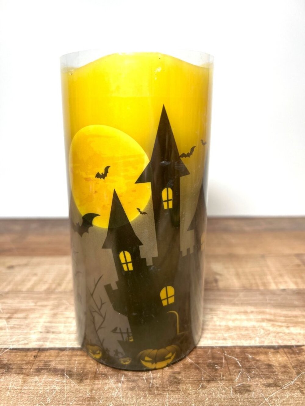 Halloween LED Flameless Candle With Haunted House & Bats Design Battery-Operated